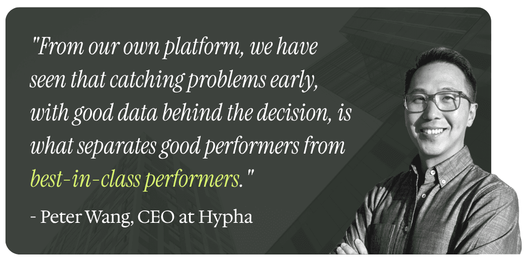 “From our own platform, we have seen that catching problems early, with good data behind the decision, is what separates good performers from best-in-class performers.” – Peter Wang, CEO at Hypha